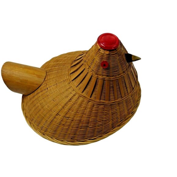 Vintage Rooster Chicken Woven Wicker Basket Lid - Picture 4 of 9